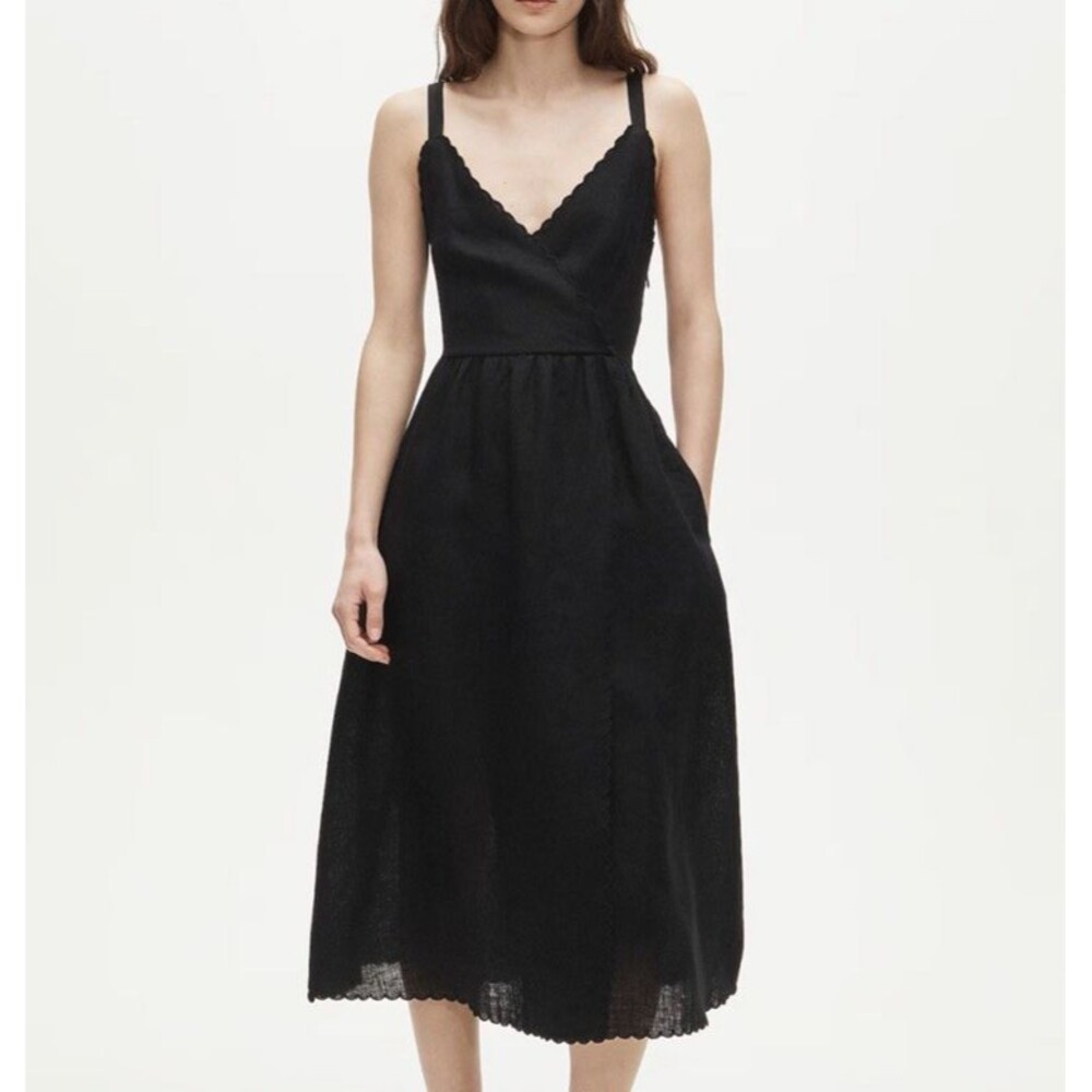 J CREW Linen faux-wrap scallop-trim dress Dress Black Size 22 NWT